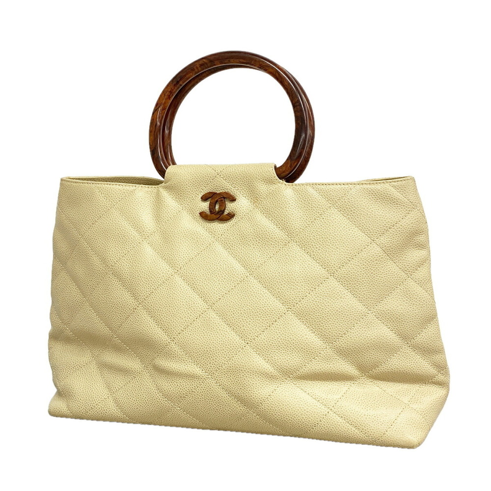 CHANEL Cream Caviar Leather Bag